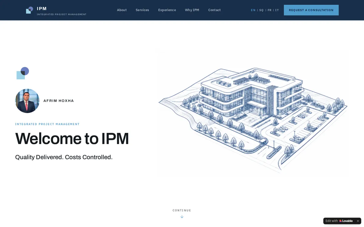 Startseite von IPM am Desktop: „Welcome to IPM“