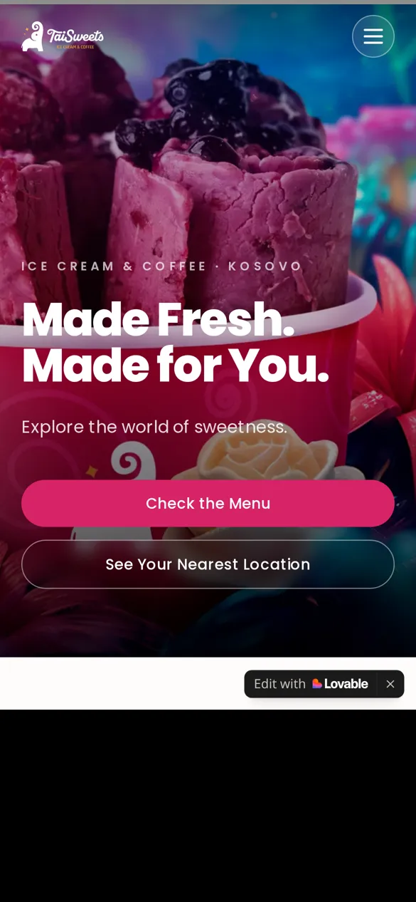 Startseite von Tai Sweets auf dem Smartphone