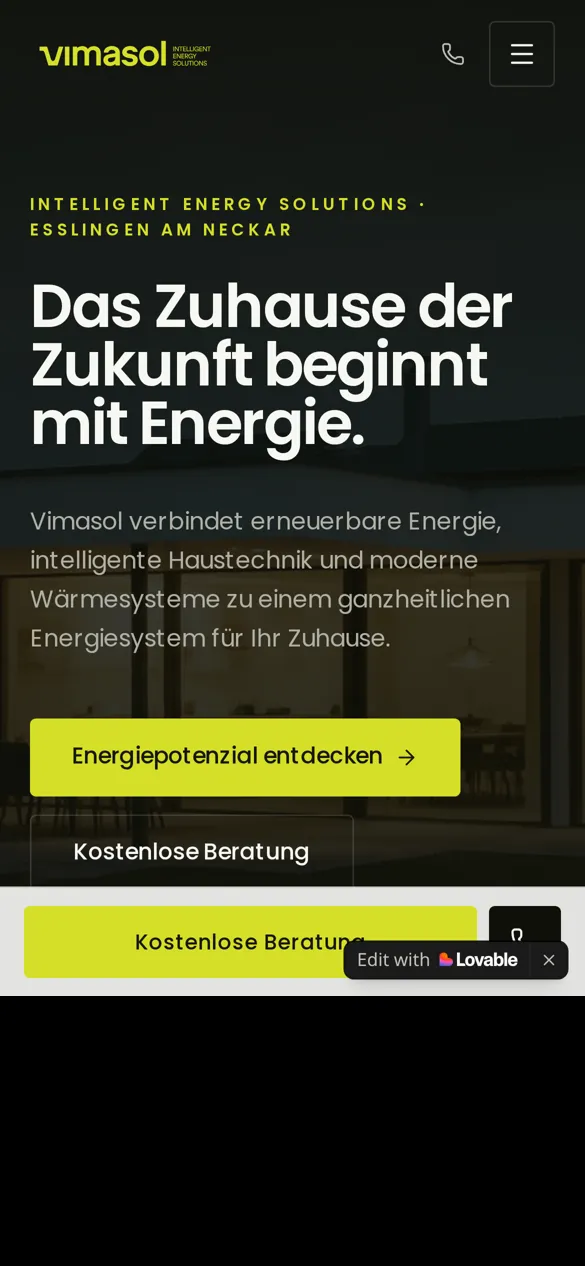Startseite von Vimasol auf dem Smartphone